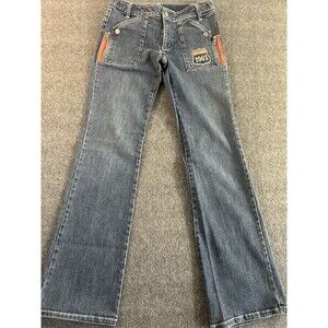 Y2K Harley-Davidson Boot Cut Blue Jeans 1903 Patche Biker Women’s 30x33 Orange Z